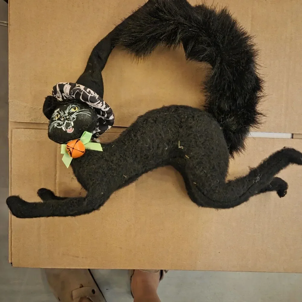 Vintage Annalee Arched Black Cat Witch Hat Pumpkin Bell Halloween  13